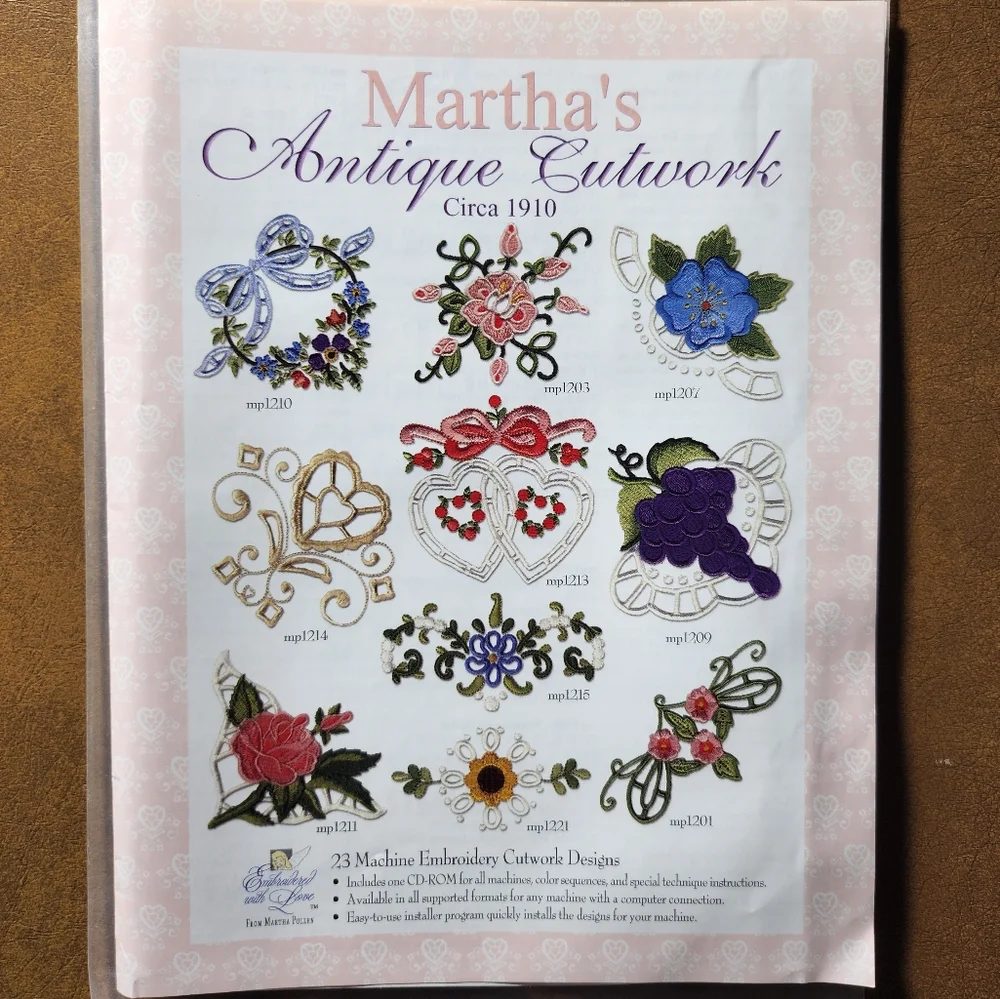 Martha's CD Antique Cutwork Circa 1910 23 Machine Embroidery Cutwork Designs